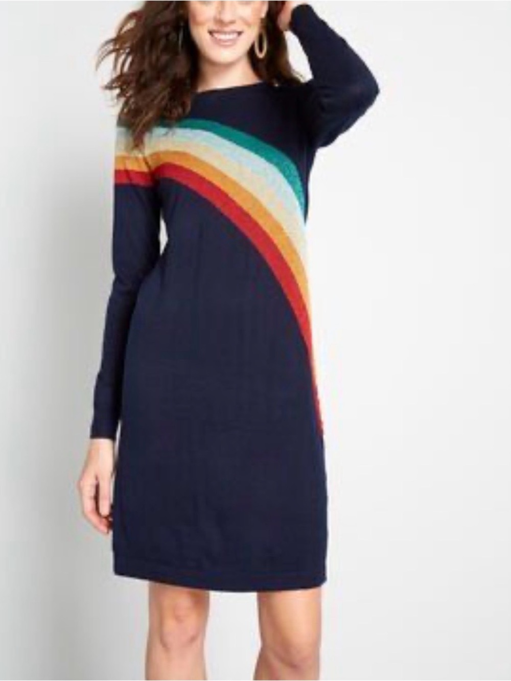 Sugarhill Brighton Rita Sweater Dress Womens US 6 Navy Blue Rainbow Glitter